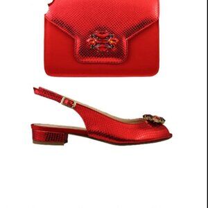 Red Italian-  Leather Shoe and Bag set.